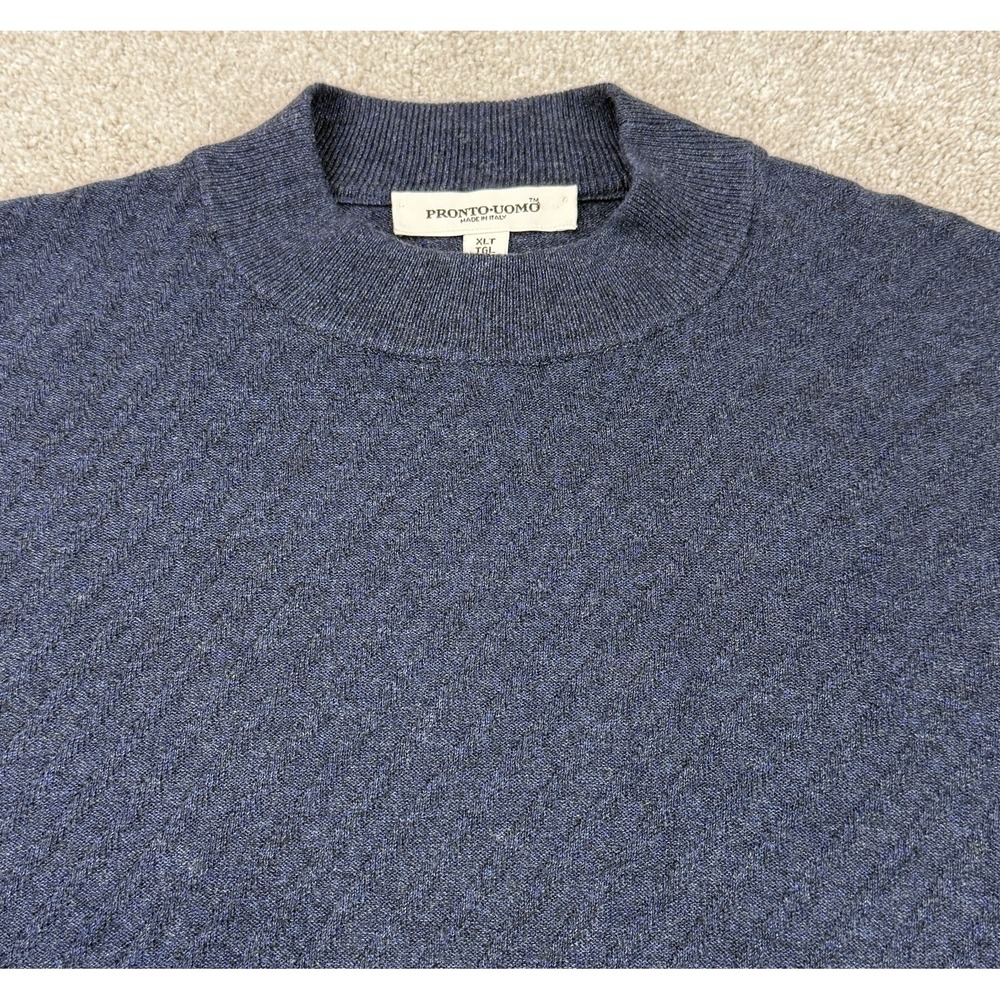 Pronto Uomo Mock Neck Sweater Men's XLT Blue Cotton Blend Knit Minimalist Italy - Picture 2 of 6
